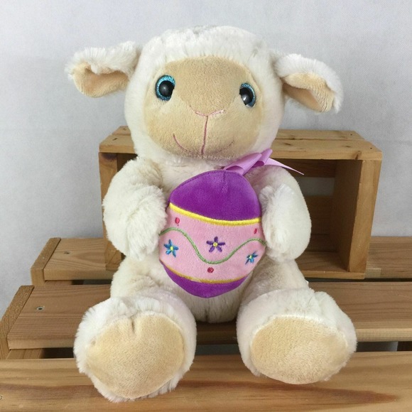 Hugfun Plush Lamb Sheep Blue Eye Bow Easter Egg Stuffed Animal Cuddly Baby Toy - Picture 5 of 9